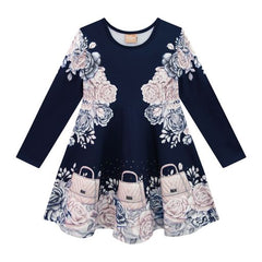 13550E Navy Bouquet of Flowers Dress