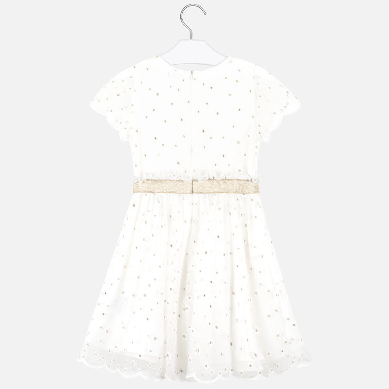 Off White and Gold Florettes Short Sleeve Dress