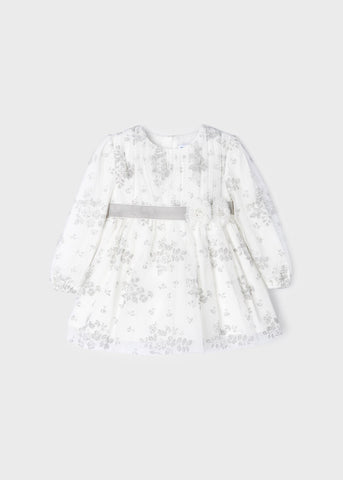 2939 Off white printed Tulle dress baby girl