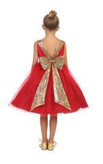 Red with gold Sequin V Back Dress KD498
