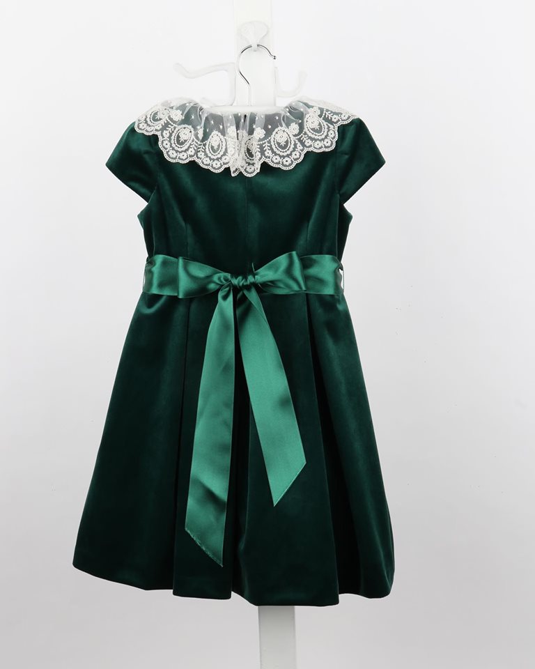 6499-GN-C Velvet Dress w/Lace Collar