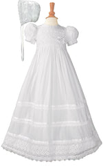 Girls Cotton Short Sleeve Dress Christening Baptism Gown with Lace and Ribbon