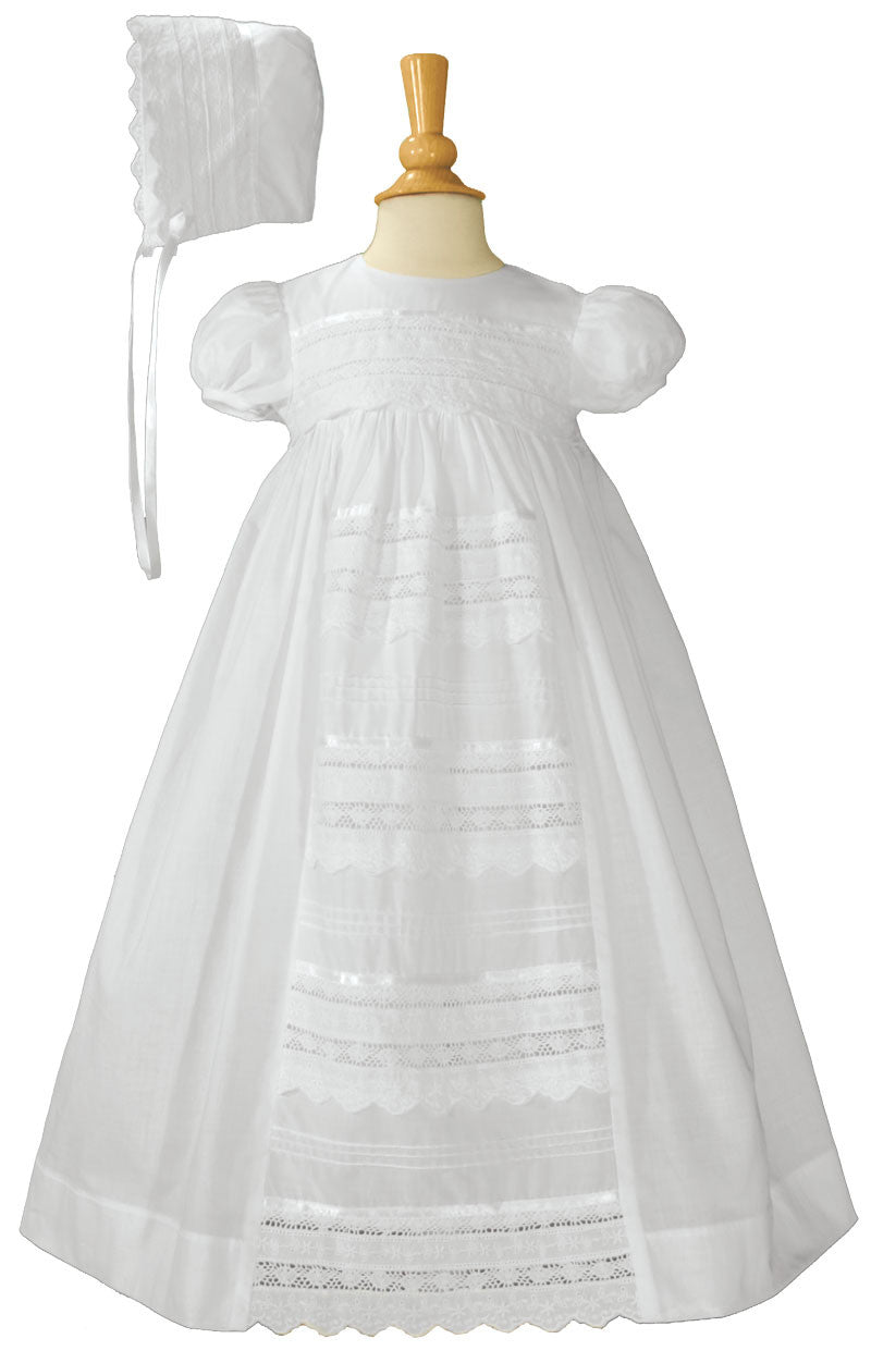Girls 26″ Cotton Dress Christening Gown Baptism Gown with Venice Lace