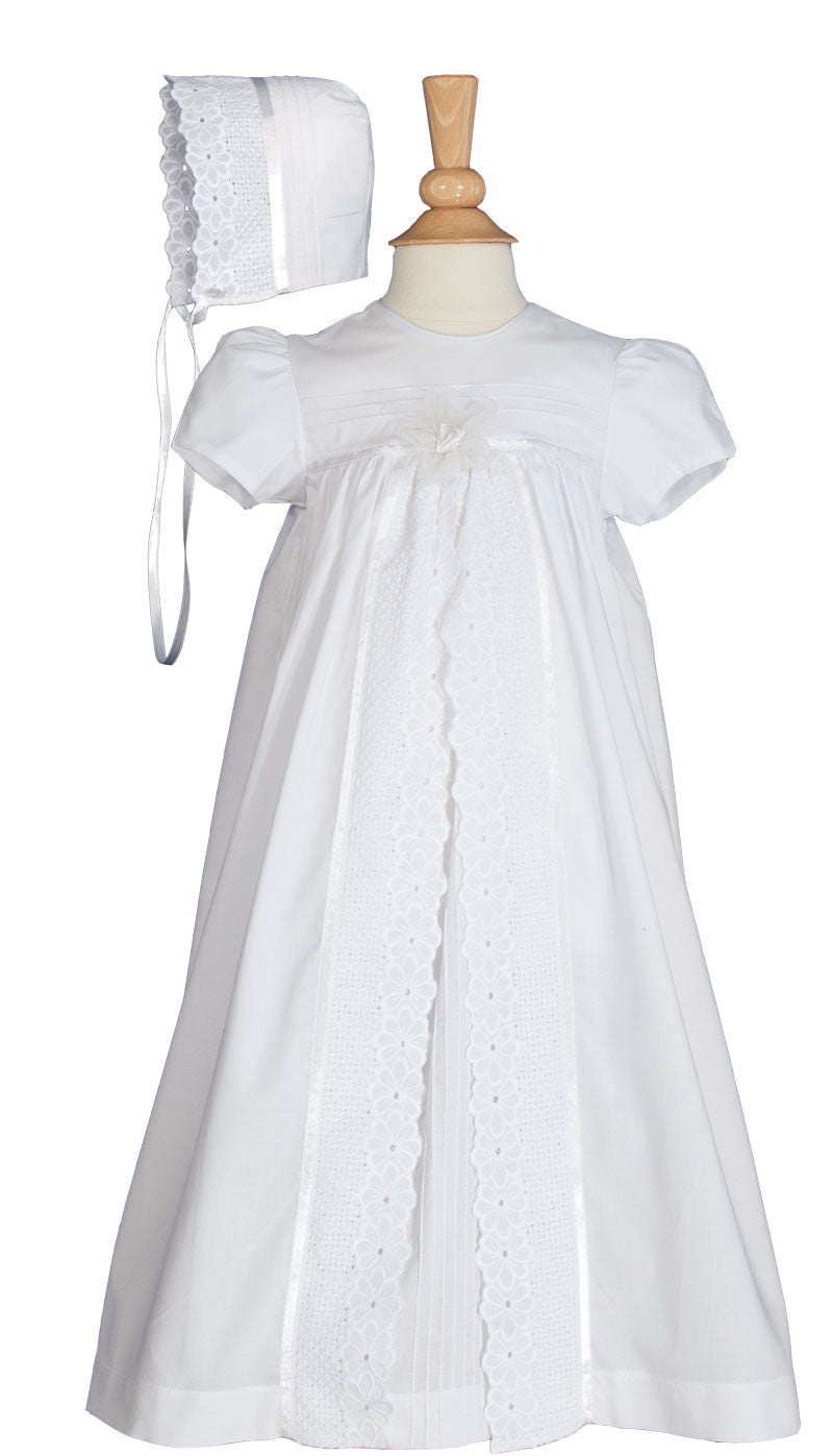 Girls 25″ Split Panel Cotton Dress Christening Gown Baptism Gown