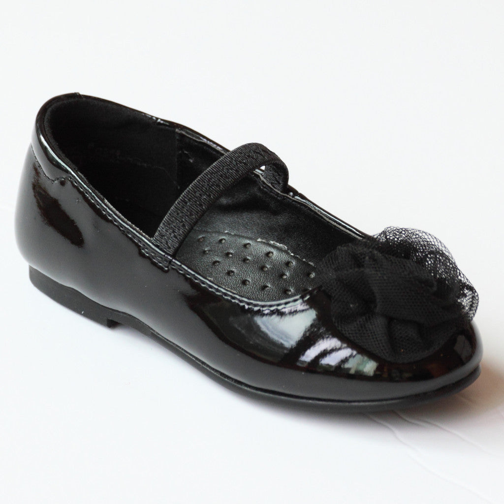 Dressy patent Flat shoes with organza flower applique