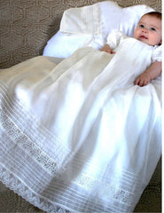 Gracious Christening Gown in Pleated Organdy & Bonnet