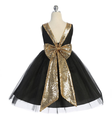 Black with gold Sequin V Back Dress KD498