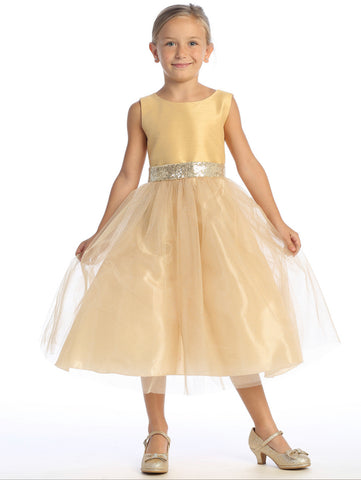 Shantung & Sparkle tulle with sequins V-Back trim BL255