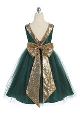 Green with gold Sequin V Back Dress KD498