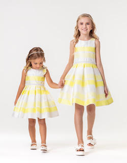 10.15.31350, Yellow, Organza striped dress w/ pearl belt